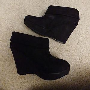 Black wedge booties